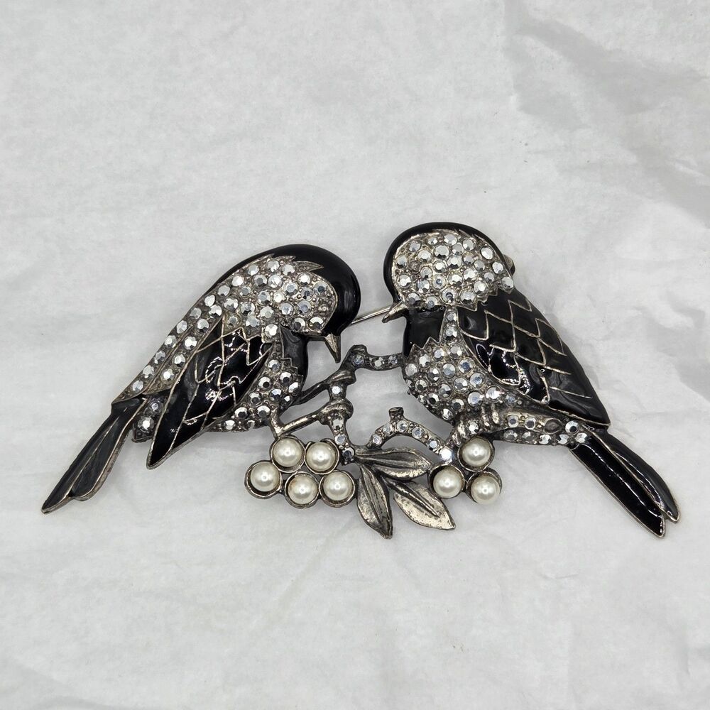 Vintage Marcel Boucher Style Lovebirds Marcasite Pearl (Replica Design)